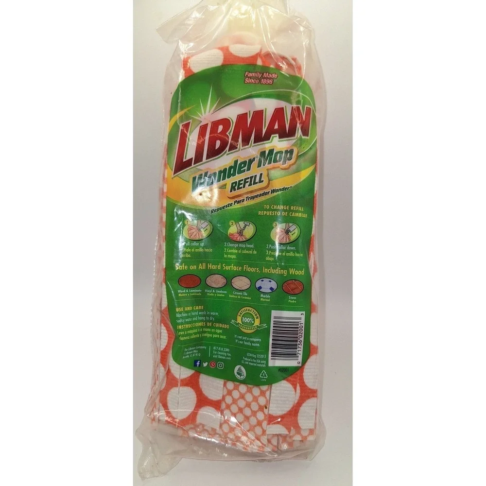 Libman Wonder Mop Refill Microfiber Gripstrips Machine Washable 2001